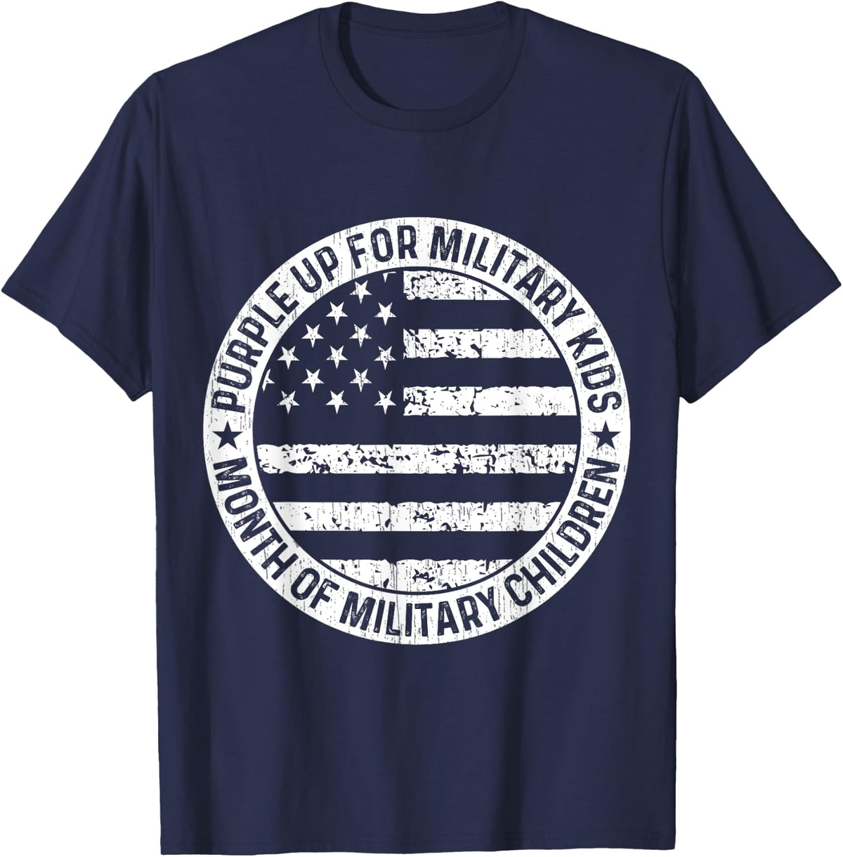 Purple Up Military Kids Military Child Retro American Flag T-Shirt - T-Shirt | Navy