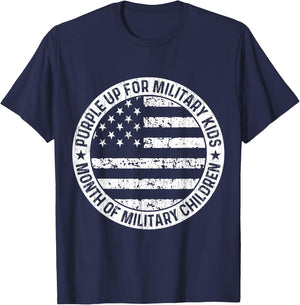 Purple Up Military Kids Military Child Retro American Flag T-Shirt - T-Shirt | Navy