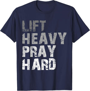 Lift Heavy Pray Hard Motivational Workout Faith Men's Black Gym Christian T-Shirt - T-Shirt | Navy