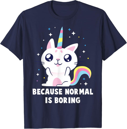 Bored - Because Normal Is Boring - Cat - Unicorn - Nymph Men Women Kids T-Shirt - T-Shirt | Navy