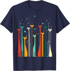 Vintage Retro Mid-Century Long Neck Cats 50s 60s Style T-Shirt - T-Shirt | Navy