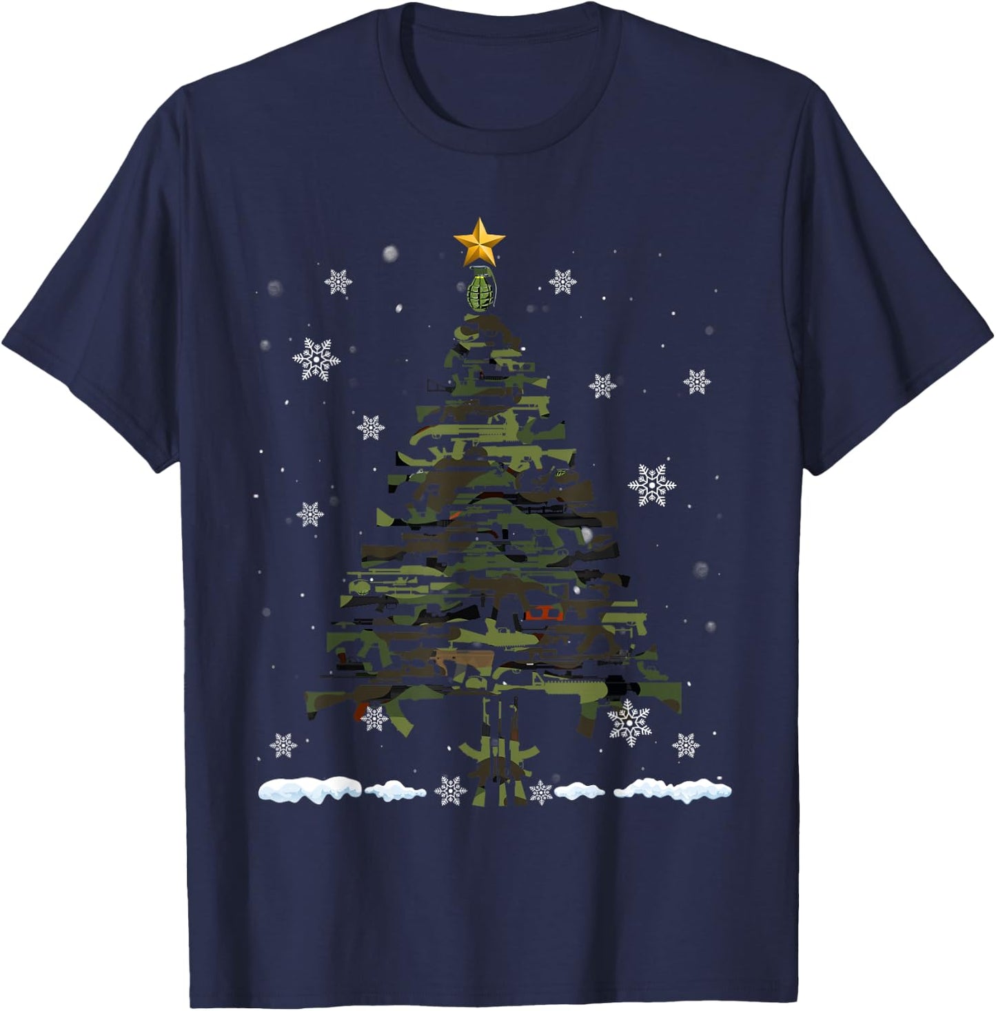 Gun Christmas Tree Funny Xmas 2024 Gifts Gun Lover Veteran T-Shirt - T-Shirt | Navy