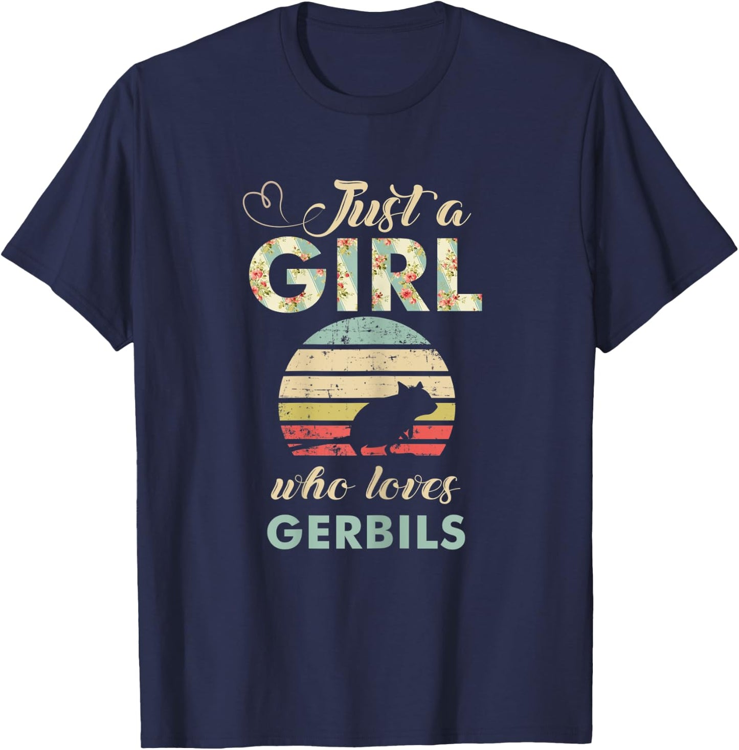 Just A Girl Who Loves Gerbils Retro Vintage Gerbil T-Shirt - T-Shirt | Navy