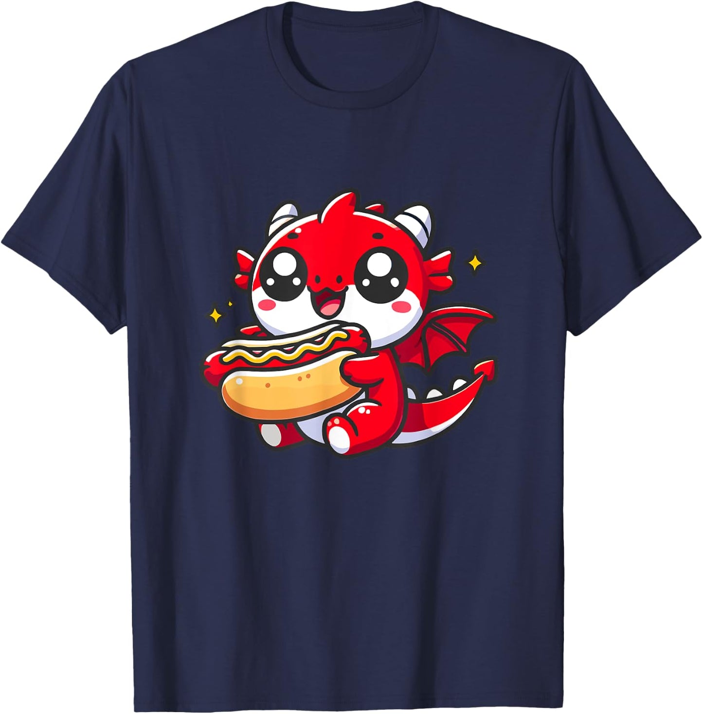 Cute Dragon Eats Hotdog T-Shirt - T-Shirt | Navy