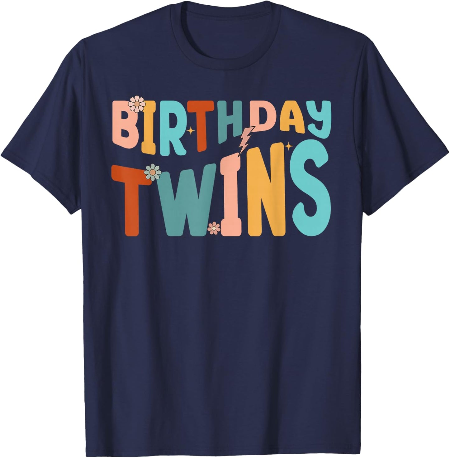 It's Our Birthday Twins Matching Girl's Women's Groovy Retro T-Shirt - T-Shirt | Navy