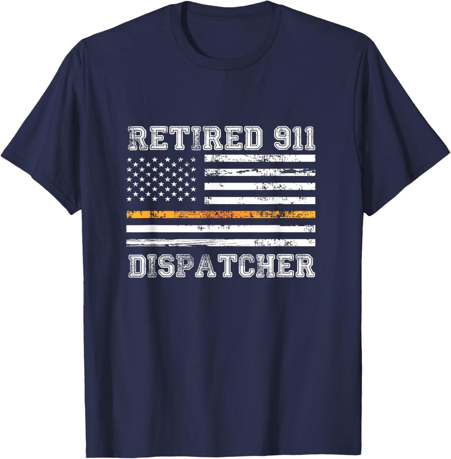Retired 911 Dispatcher Thin Gold Line American Flag Men T-Shirt - T-Shirt | Navy