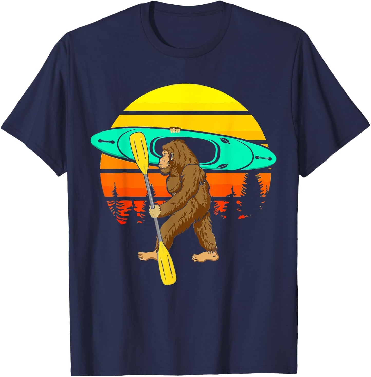 Vintage Sasquatch Bigfoot Go Kayak Funny Kayaking Lover T-Shirt - T-Shirt | Navy