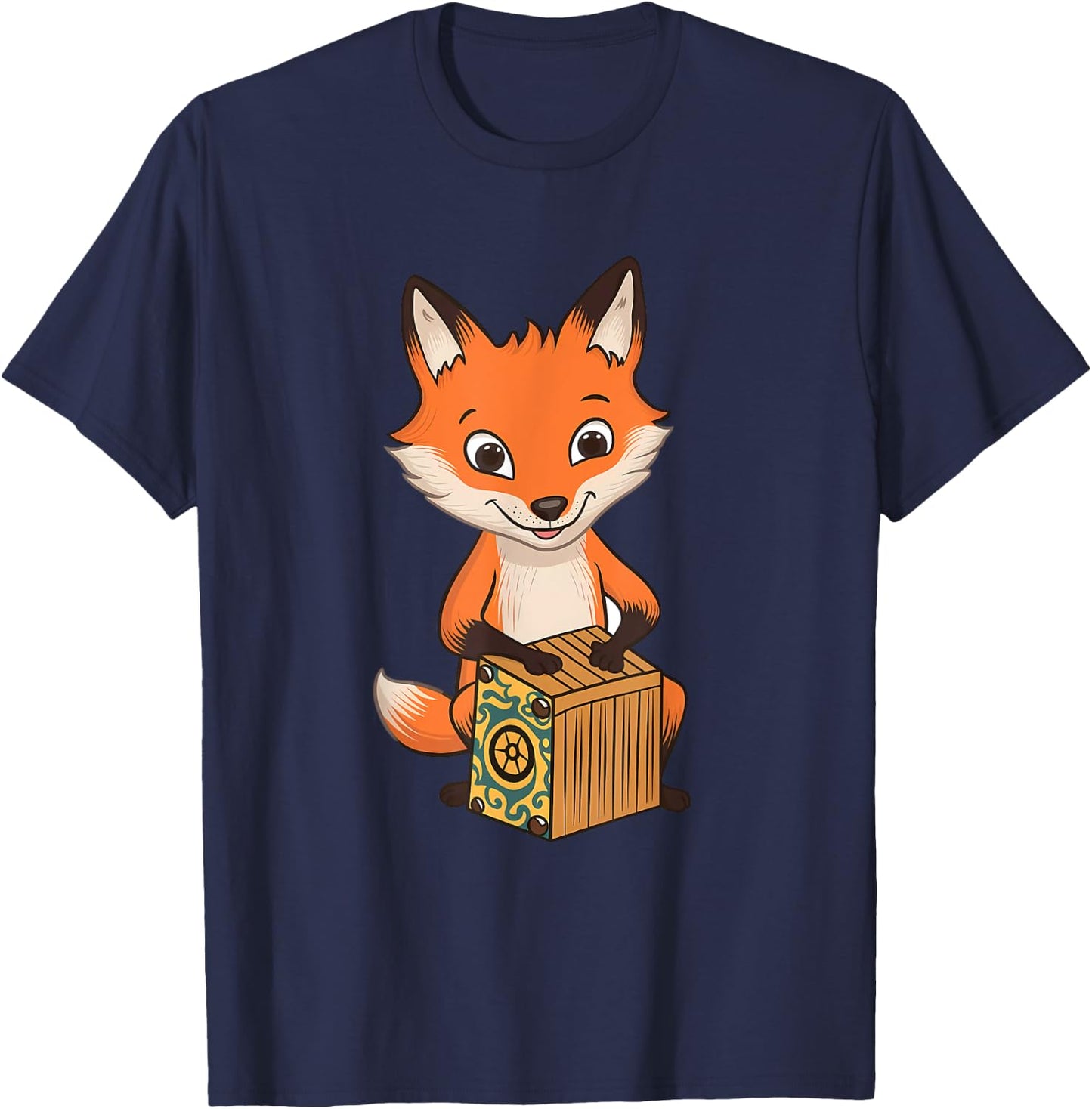 Fox Playing Cajon Instrument T-Shirt - T-Shirt | Navy