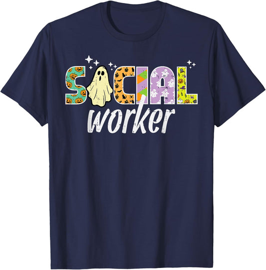 Halloween Social Worker Ghost Advocate Costume Women Men T-Shirt - T-Shirt | Navy
