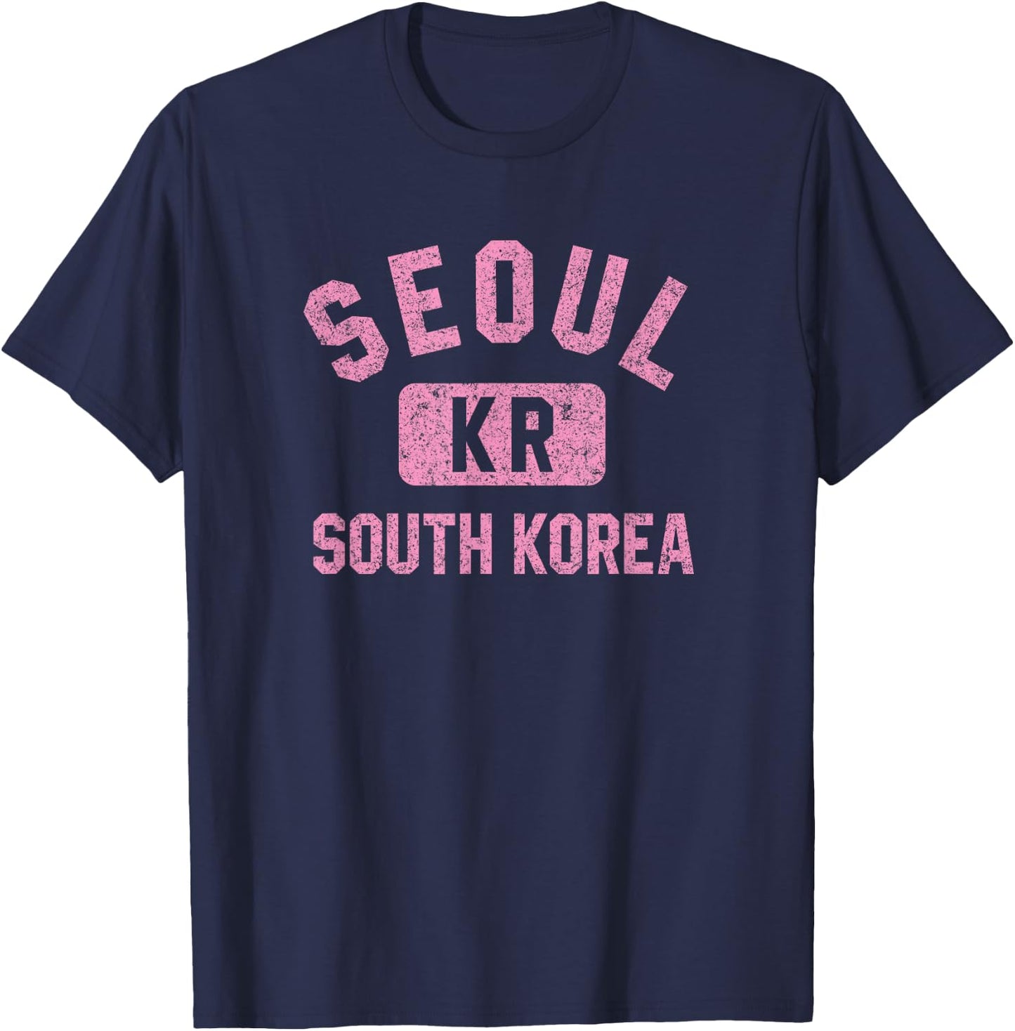 Seoul South Korea KR Gym Style Distressed Pink Print T-Shirt - T-Shirt | Navy