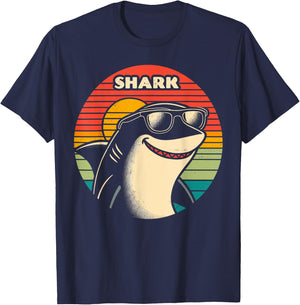Cool Retro Shark in Sunglasses 70s 80s 90s Shark T-Shirt - T-Shirt | Navy