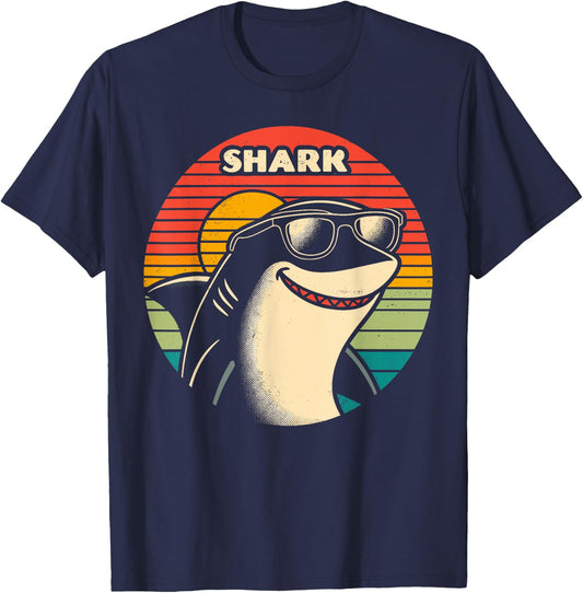Cool Retro Shark in Sunglasses 70s 80s 90s Shark T-Shirt - T-Shirt | Navy