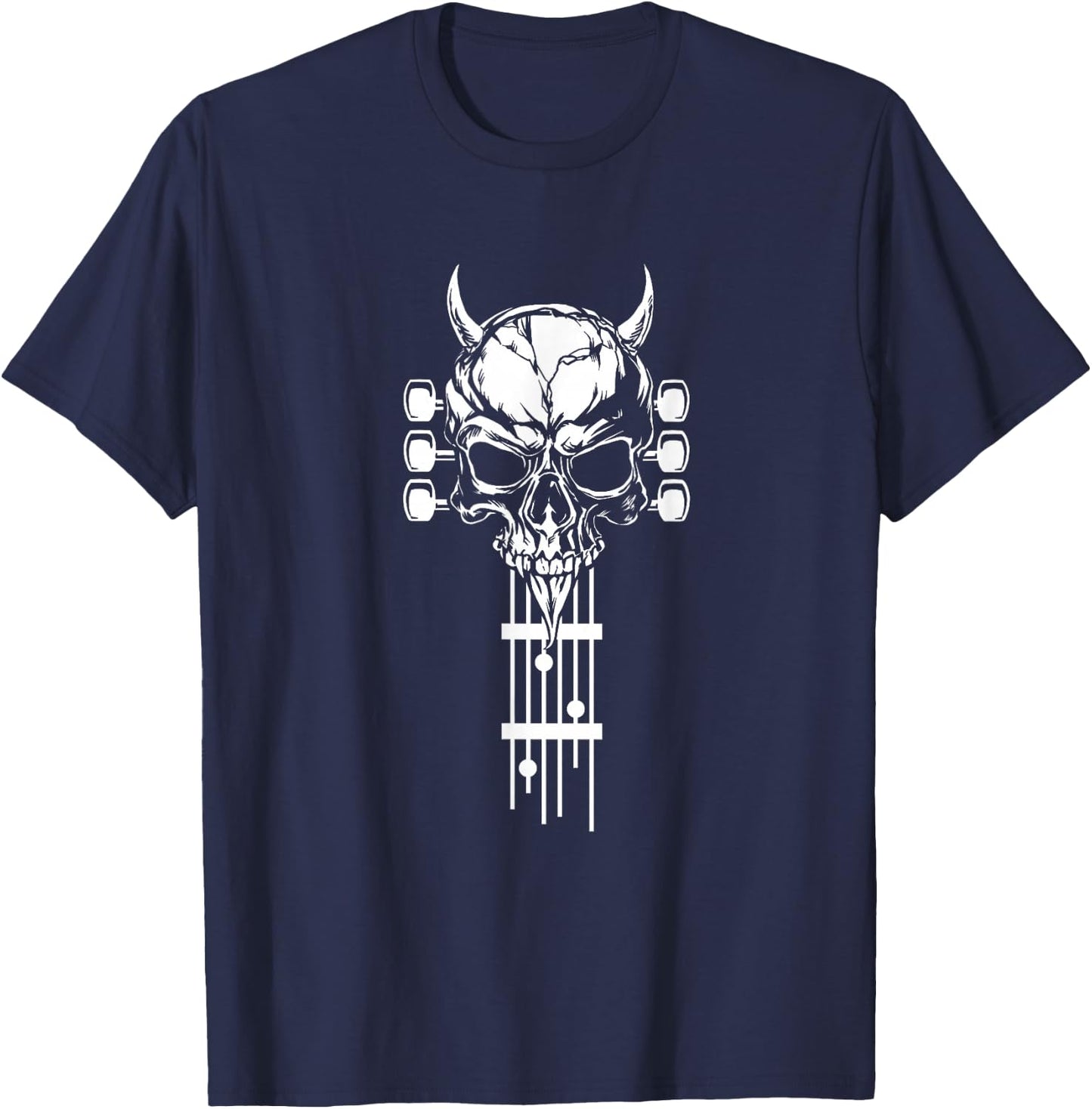 Skull Guitar Shirt Heavy Metal Band Guitar Player Guitarists T-Shirt - T-Shirt | Navy