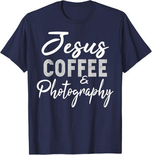 Jesus Coffee and Photography Funny Photographer Camera T-Shirt - T-Shirt | Navy