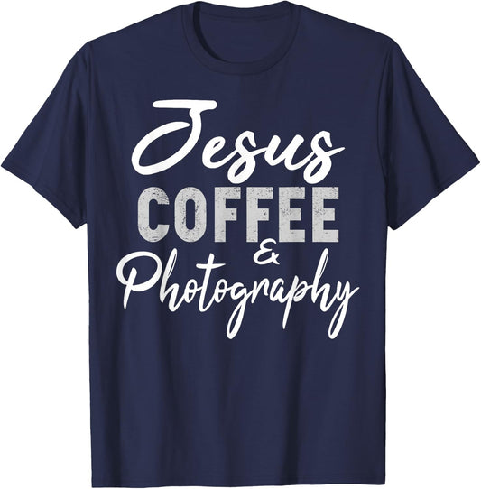Jesus Coffee and Photography Funny Photographer Camera T-Shirt - T-Shirt | Navy