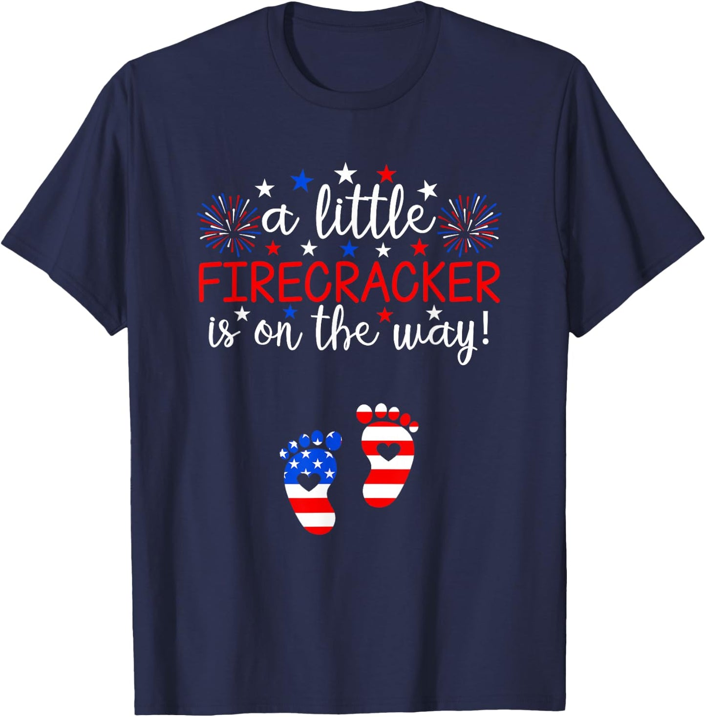 A Little Firecracker is on The Way 4th of July Pregnancy T-Shirt - T-Shirt | Navy
