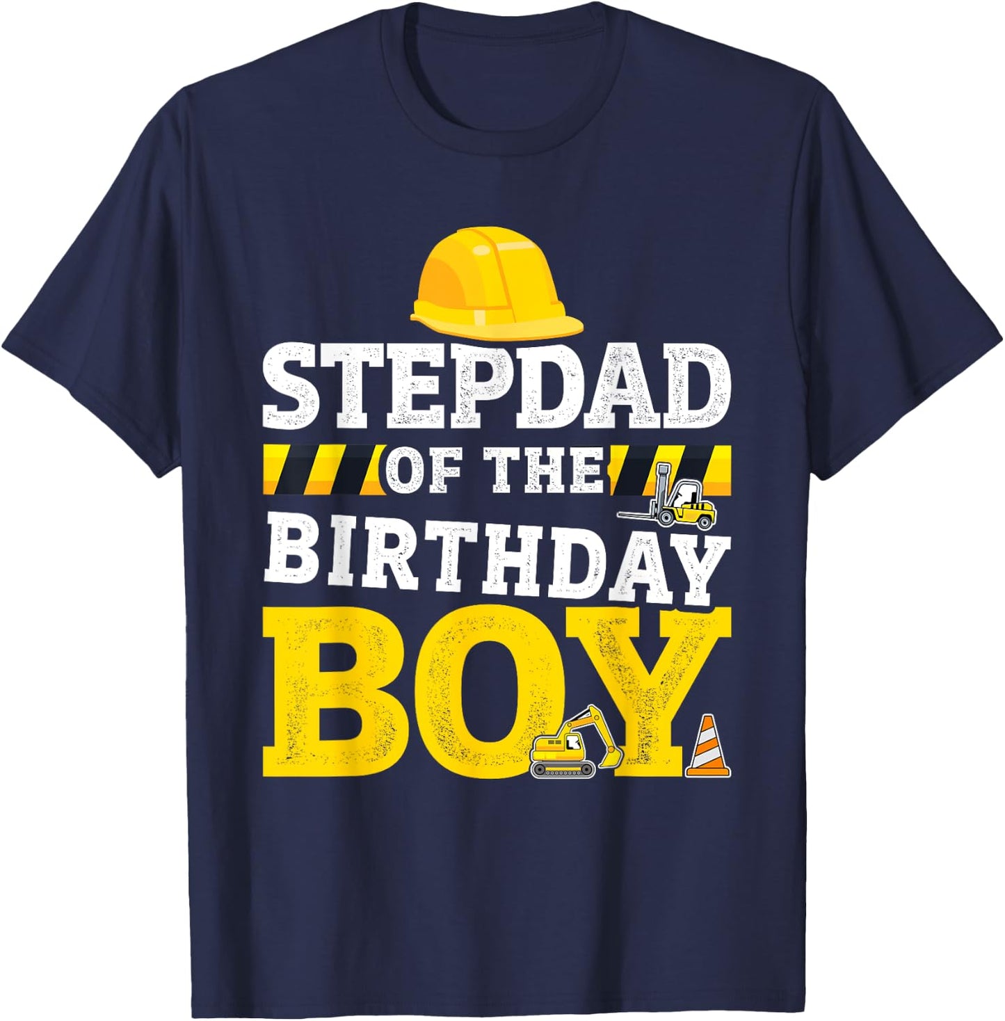 Stepdad of birthday boy matching family construction party T-Shirt - T-Shirt | Navy