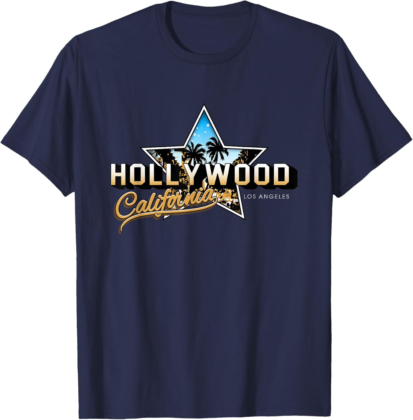 Cool Hollywood Los Angeles California Stars Novelty Graphic T-Shirt - T-Shirt | Navy