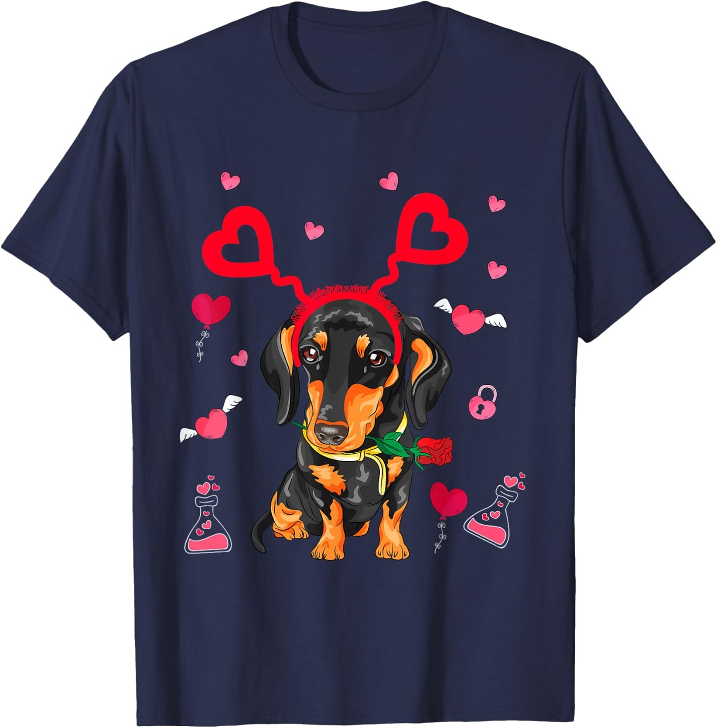 Cute Dachshund Valentine's Day Dachshund Dog Lover Valentine T-Shirt - T-Shirt | Navy