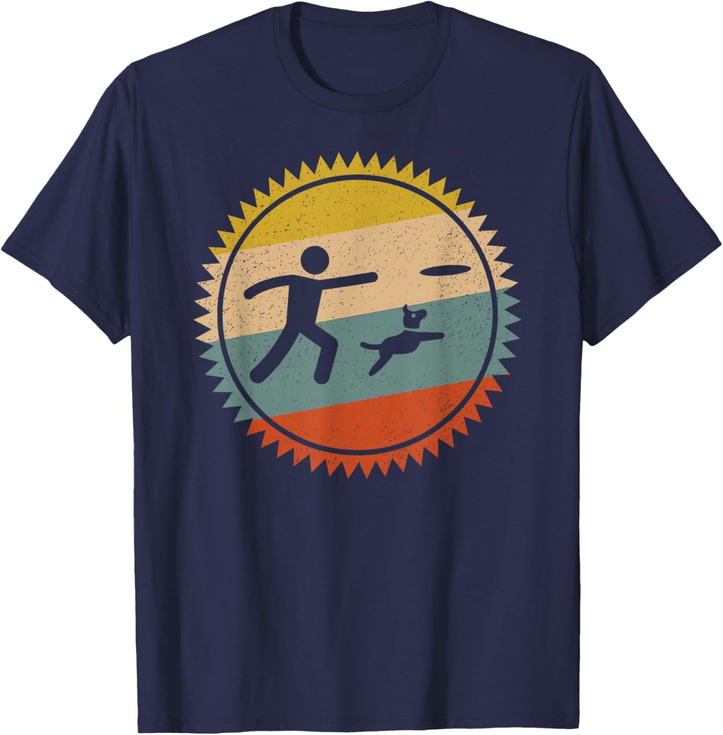 Frisbee With Dog Vintage For Dog Lovers T-Shirt - T-Shirt | Navy