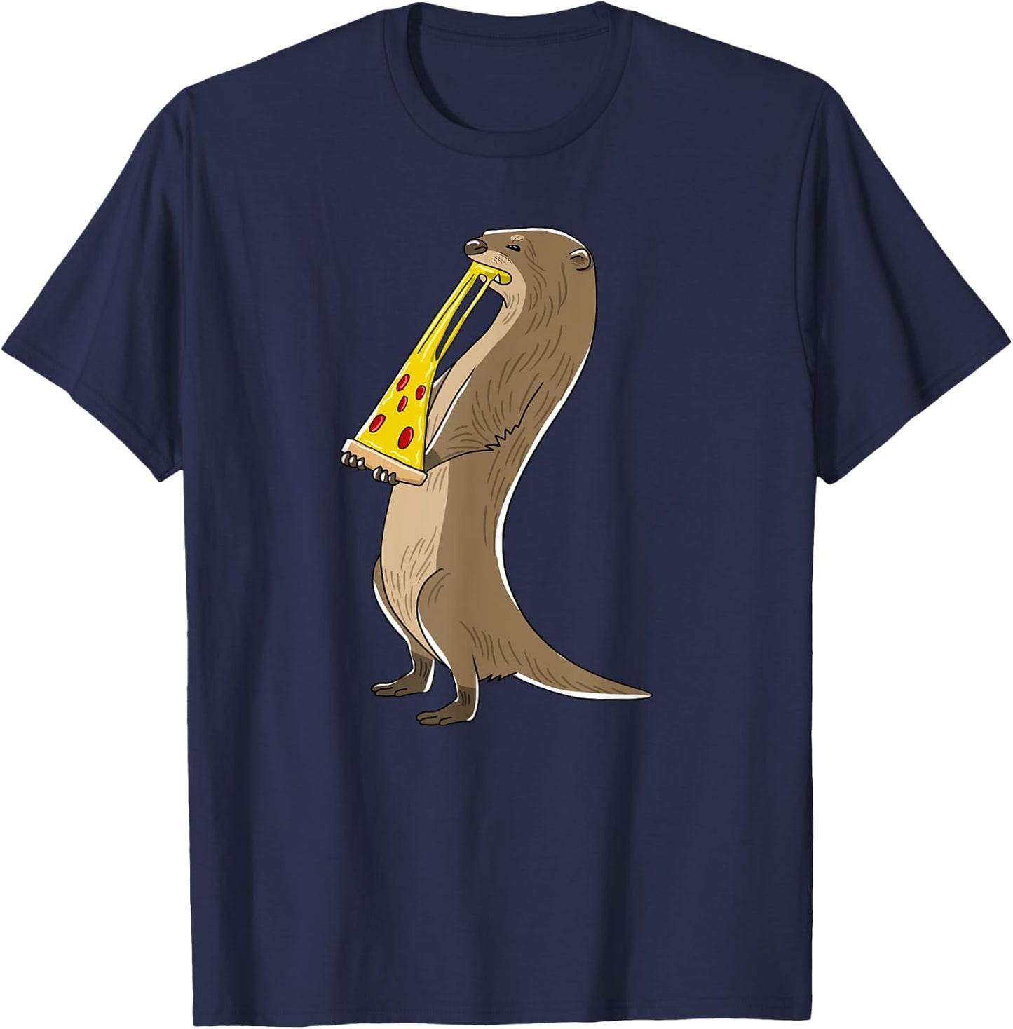 Sea Otter Eating Pizza Funny Animal Snack Food Lover Gift T-Shirt - T-Shirt | Navy