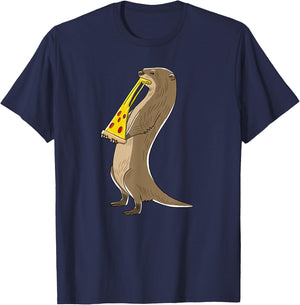 Sea Otter Eating Pizza Funny Animal Snack Food Lover Gift T-Shirt - T-Shirt | Navy