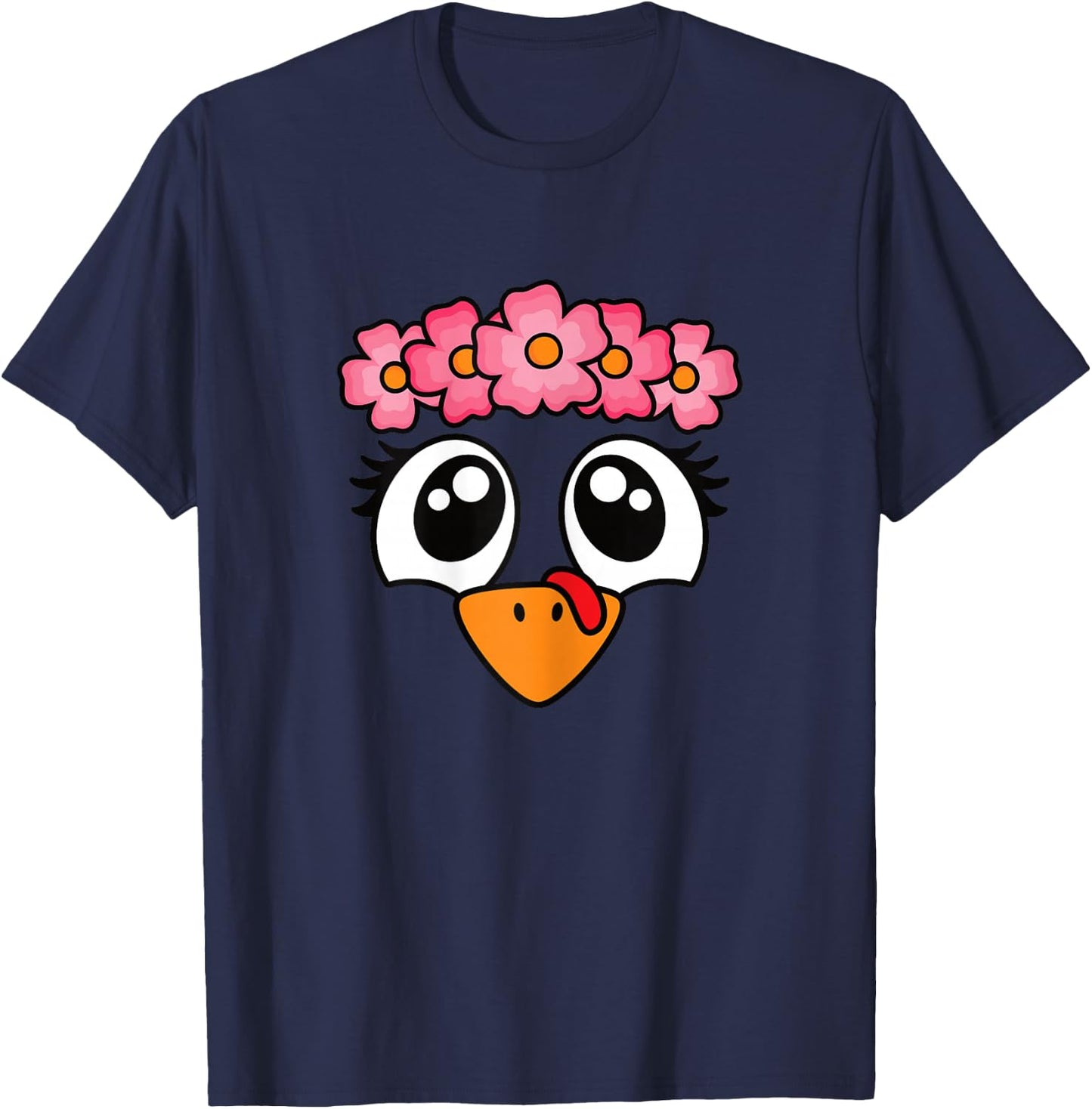 Cute Thanksgiving Turkey Face Women Girls Kids T-Shirt - T-Shirt | Navy