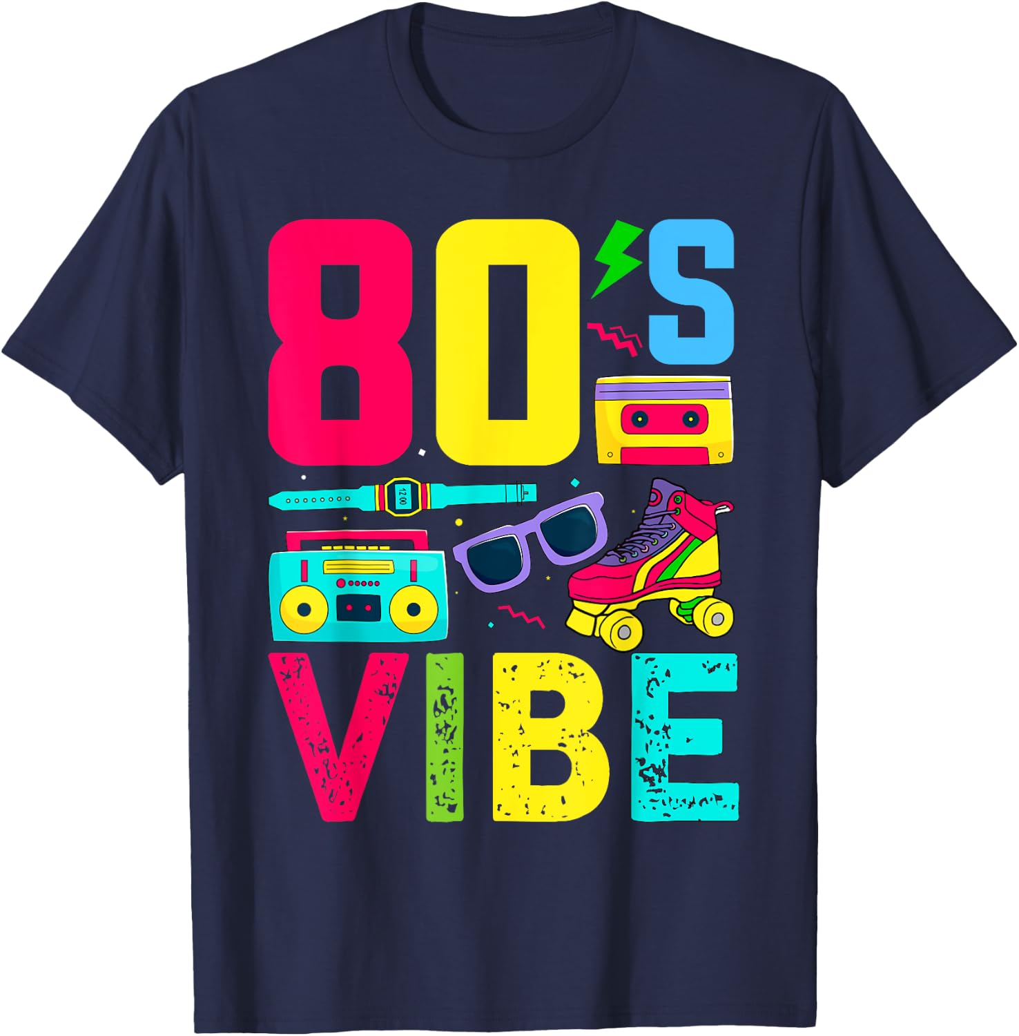 80s Vibe 1980s Fashion Theme Party Outfit Eighties Costume T-Shirt - T-Shirt | Navy