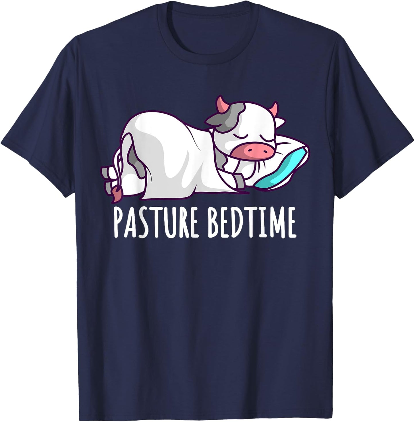 Funny Pasture Bedtime Cute Cow Sleeping Pajamas PJs Napping T-Shirt - T-Shirt | Navy