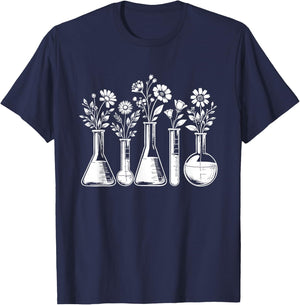 Botanical Beaker Science Teacher Floral Chemistry Lab Week T-Shirt - T-Shirt | Navy