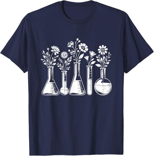 Botanical Beaker Science Teacher Floral Chemistry Lab Week T-Shirt - T-Shirt | Navy