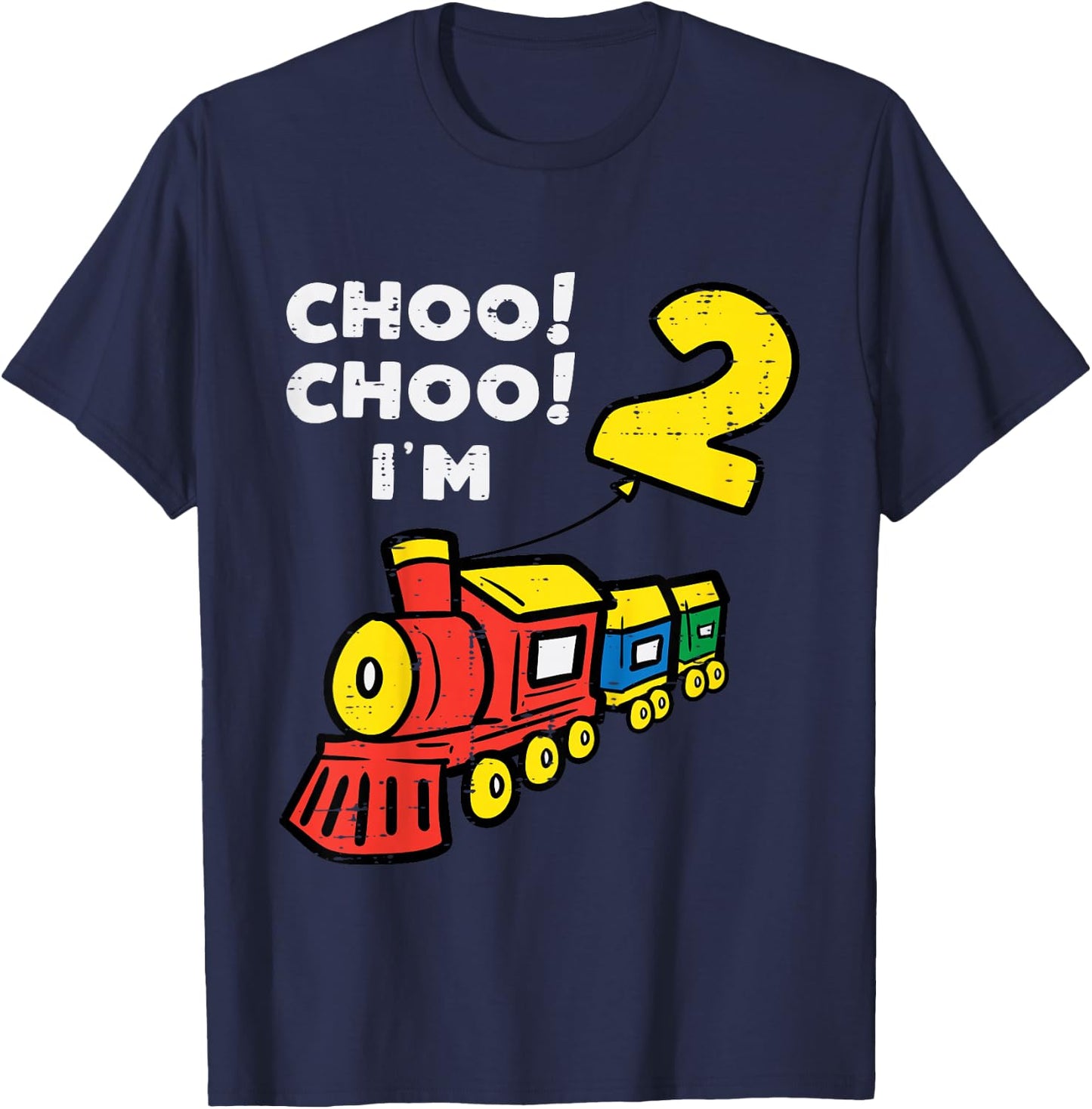 Kids 2nd Birthday Train Choo Choo Im 2 Years old Bday Boys Kids T-Shirt - T-Shirt | Navy