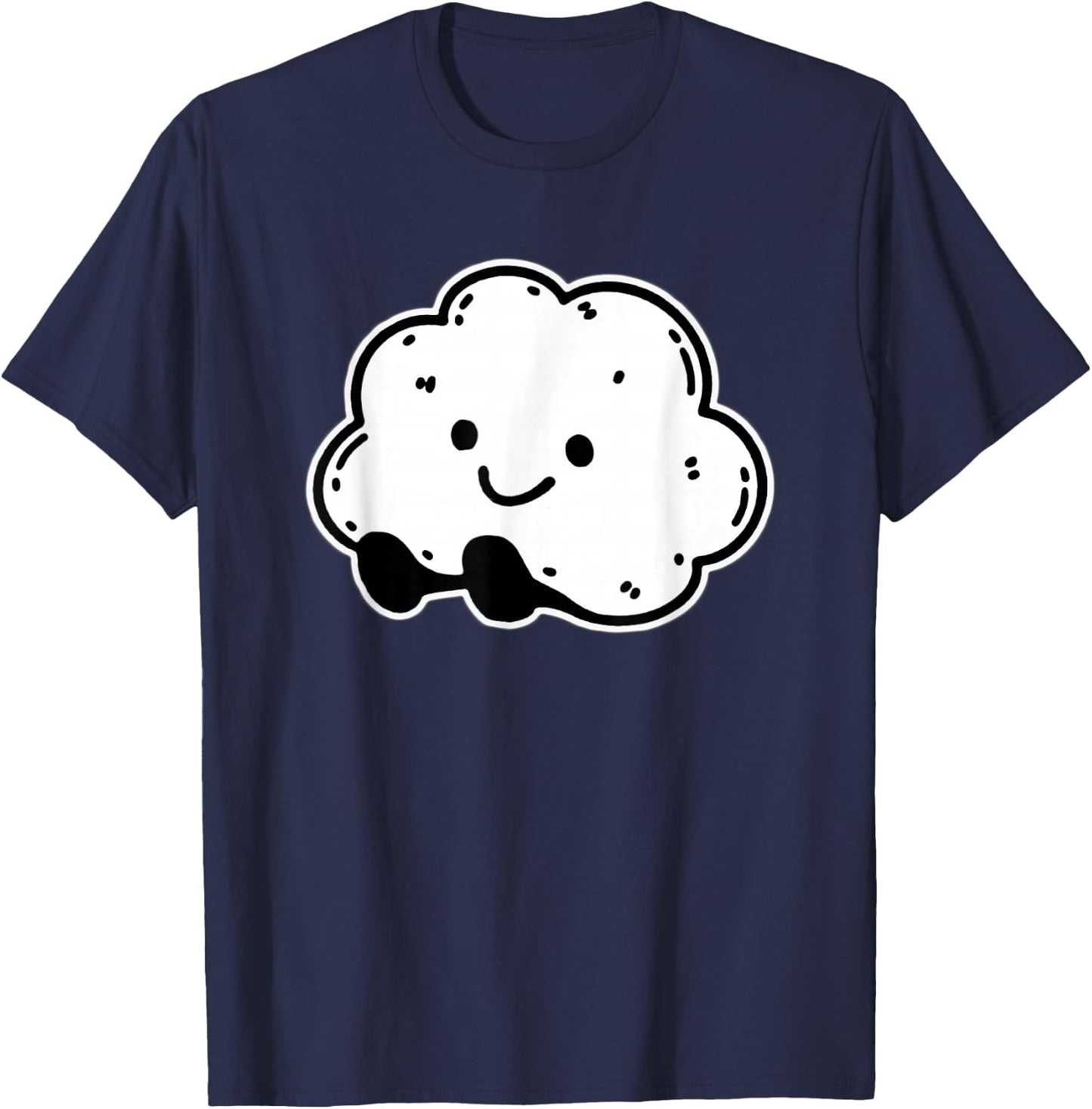 Smiling Cloud Happy Face Blackwork Minimal T-Shirt - T-Shirt | Navy