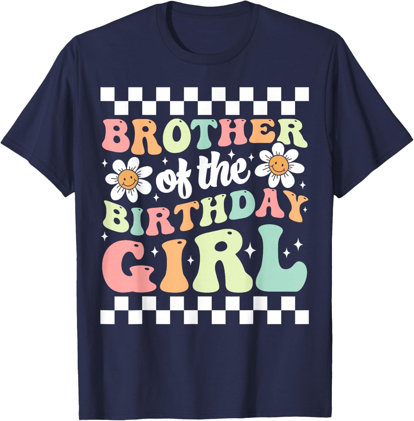 Brother of The Birthday Girl Family Groovy Birthday Party T-Shirt - T-Shirt | Navy