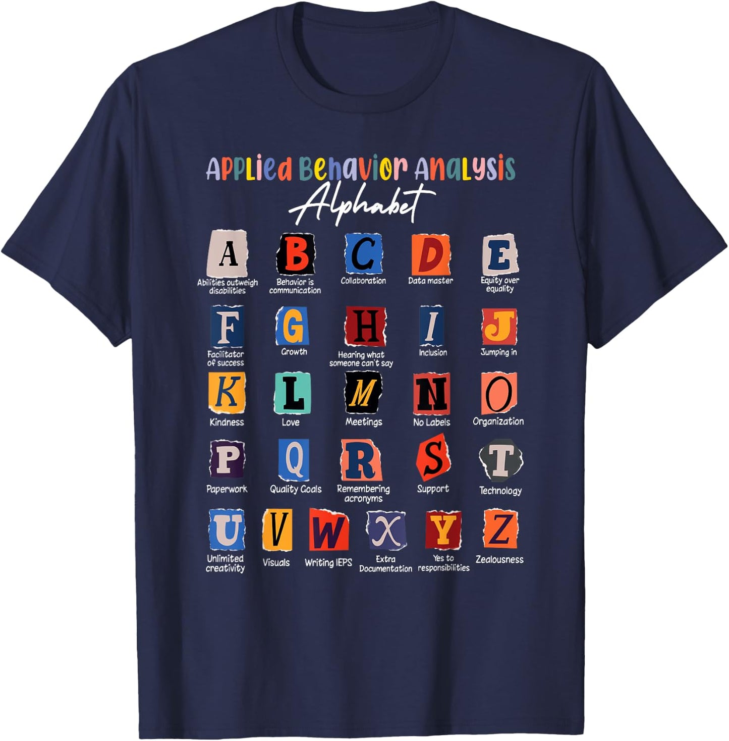 Behavior Analyst ABA Crew Applied Behavior Analysis Alphabet T-Shirt - T-Shirt | Navy