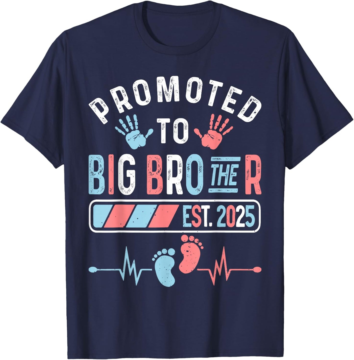 Promoted To Big Brother Est. 2025 Baby Shower Gender Reveal T-Shirt - T-Shirt | Navy