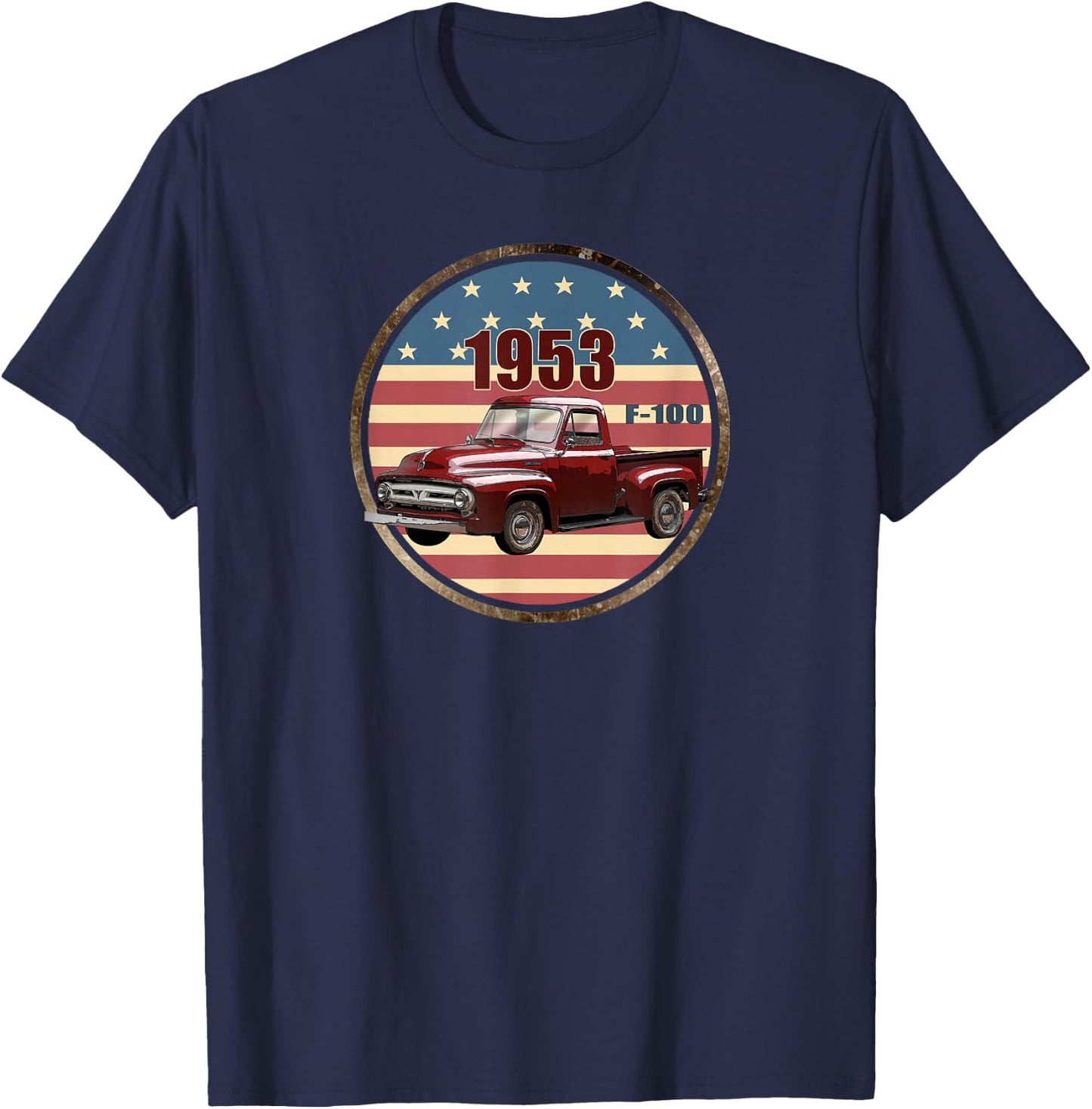 Vintage 1953 F-100, Red Pick Up Trucks, Hot Rod, Patriotic T-Shirt - T-Shirt | Navy