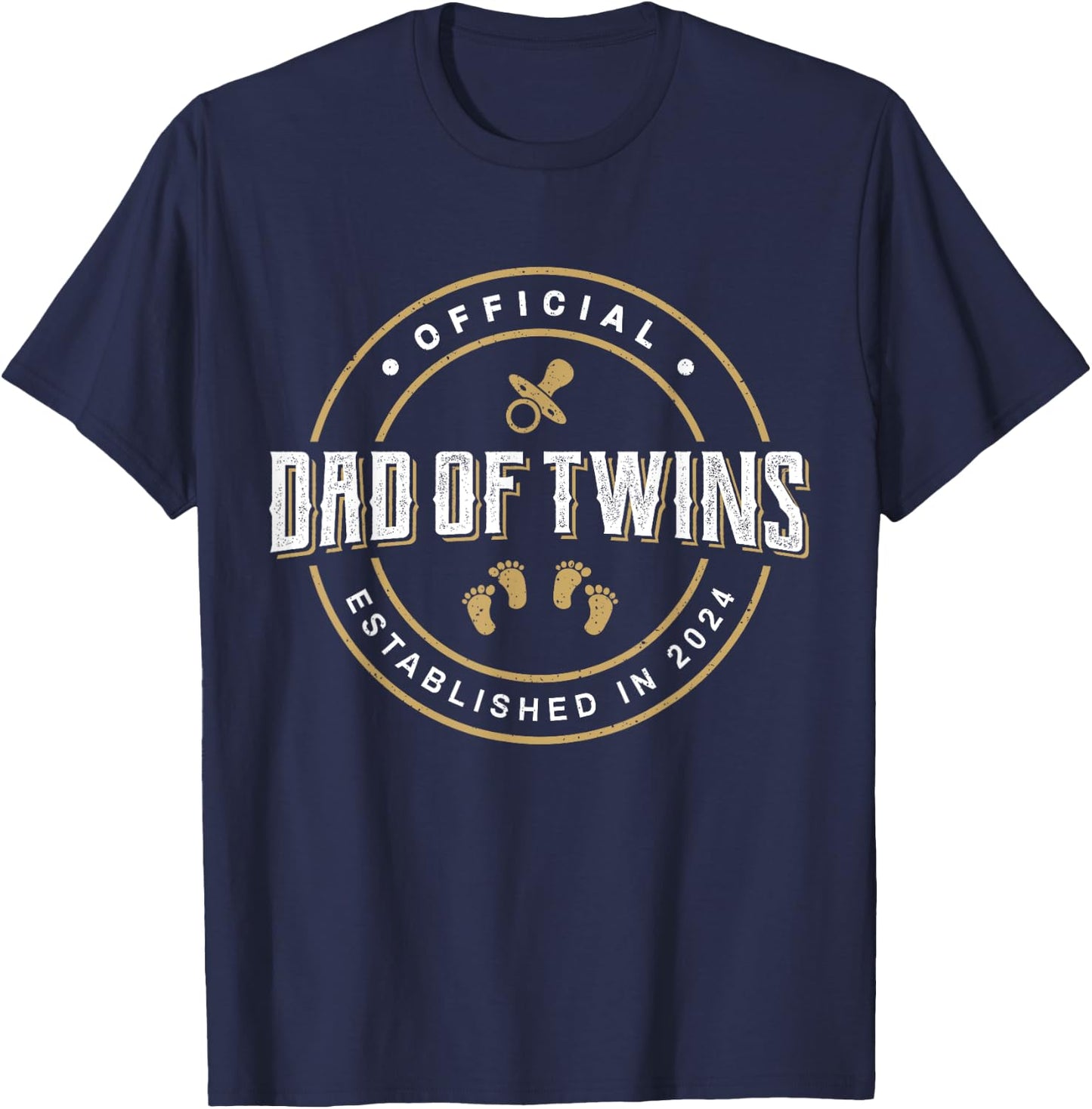 Dad of Twins 2024 New Dad To Be Expecting Daddy of Twins T-Shirt - T-Shirt | Navy
