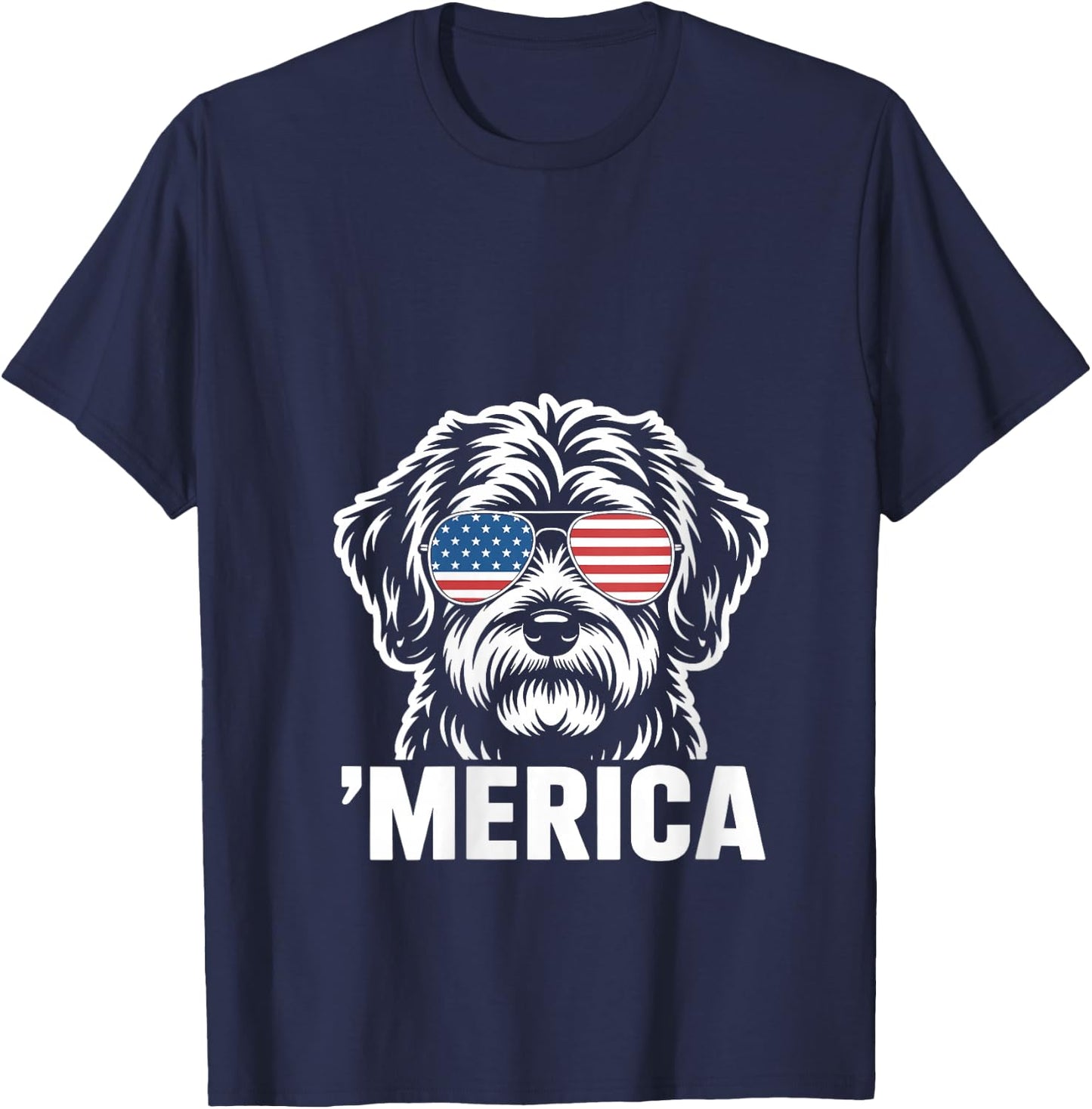 Women's Patriotic USA American Flag 4th of July Schnoodle V-Neck T-Shirt - T-Shirt | Navy