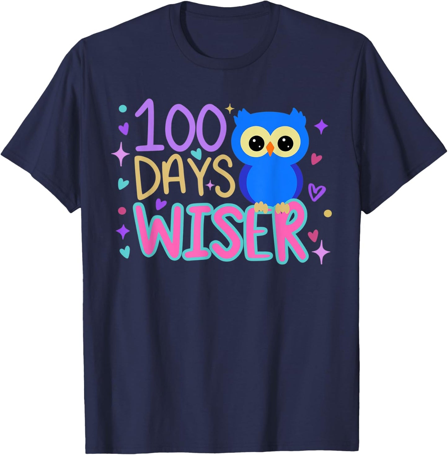 100 Days Wiser Cute Owl 100th Day of School T-Shirt - T-Shirt | Navy