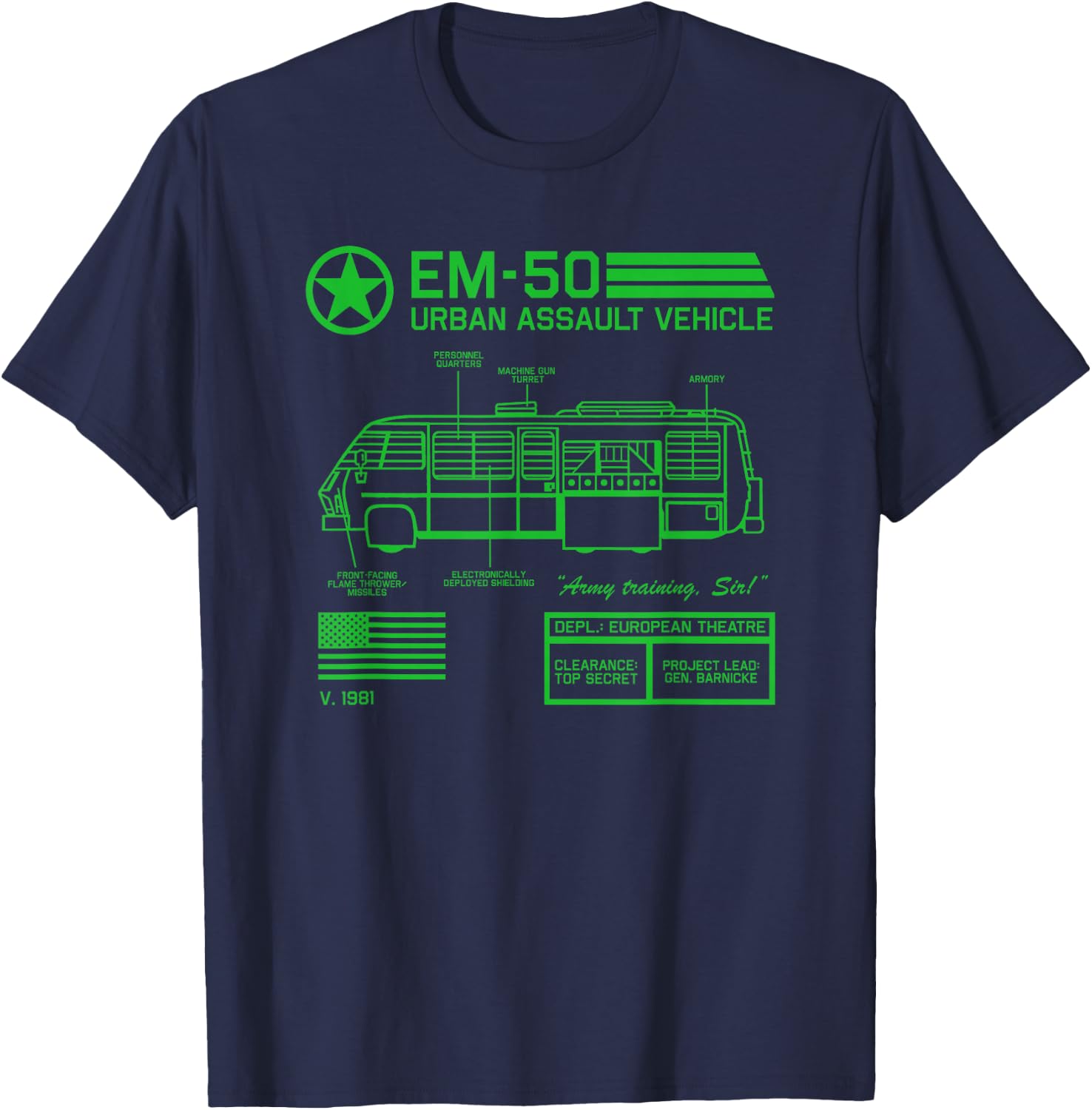 EM-50 Urban Assault Vehicle (1981) T-Shirt - T-Shirt | Navy