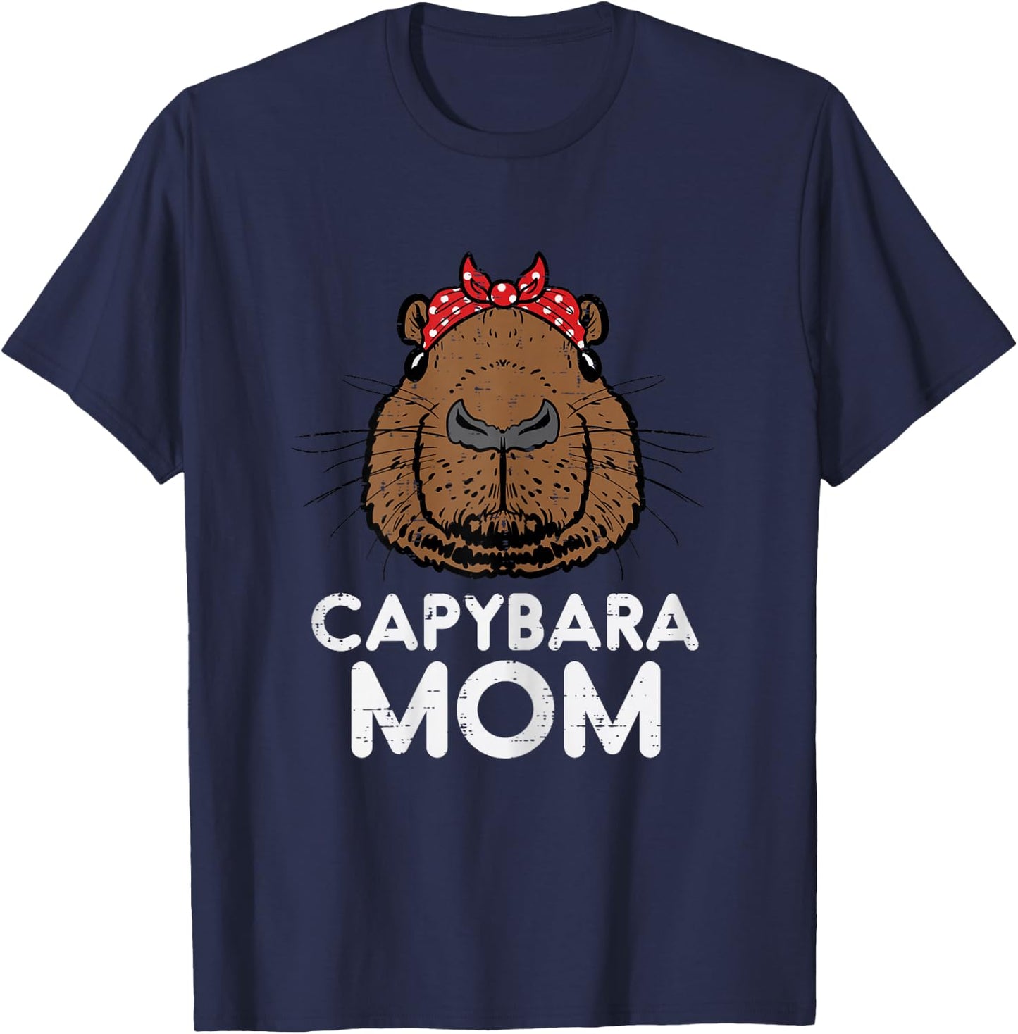 Capybara Mom Face Bandana Cute Capy Mama Mommy Rodent Women T-Shirt - T-Shirt | Navy