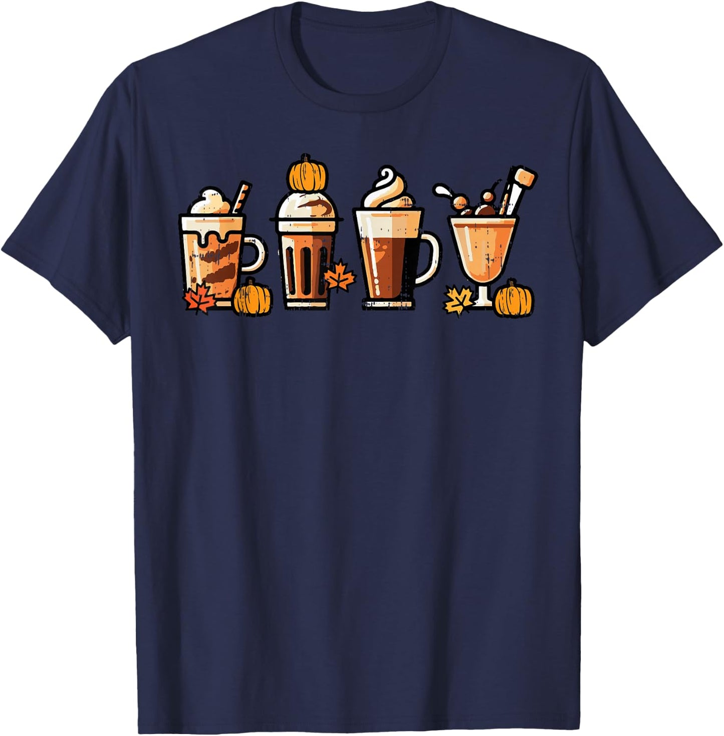 Thanksgiving Coffee Pumpkin Spice Latte Fall Women Men Kids T-Shirt - T-Shirt | Navy
