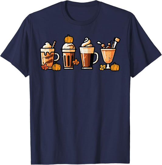 Thanksgiving Coffee Pumpkin Spice Latte Fall Women Men Kids T-Shirt - T-Shirt | Navy