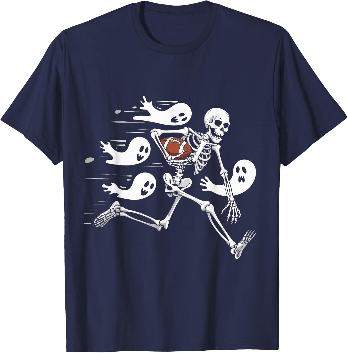 Funny Skeleton Playing Football Lovers Spooky Halloween T-Shirt - T-Shirt | Navy
