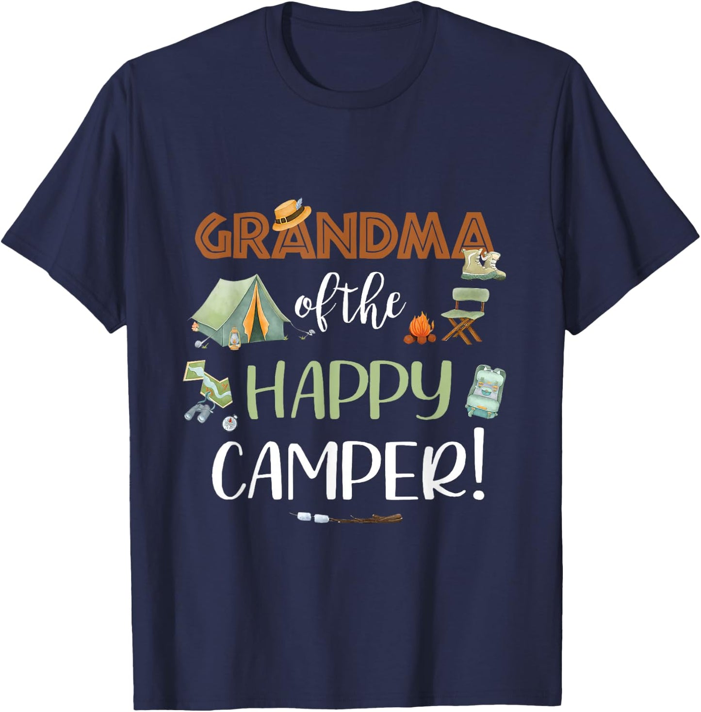 Grandma of The Happy Camper First Birthday Camping Nana T-Shirt - T-Shirt | Navy