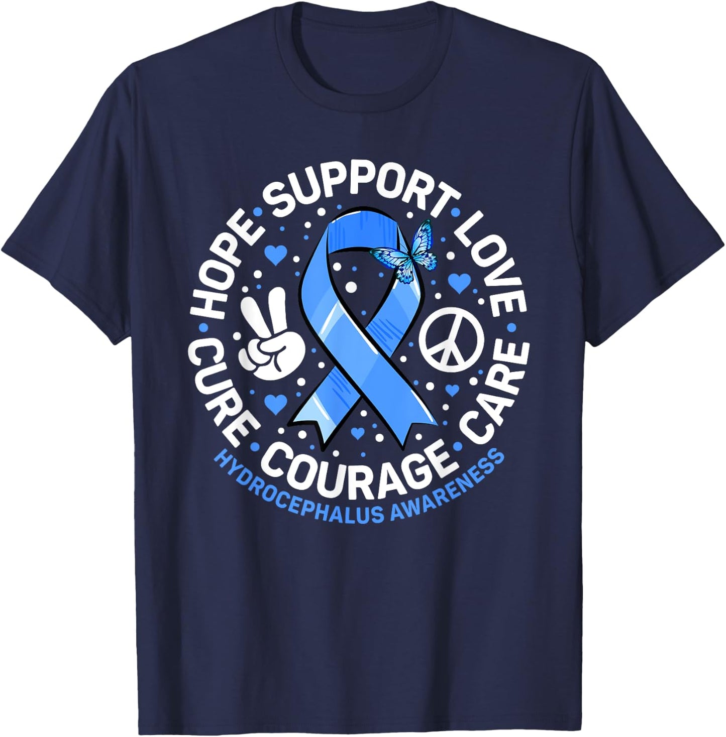 Hydrocephalus Support Blue Ribbon Hydrocephalus Awareness T-Shirt - T-Shirt | Navy