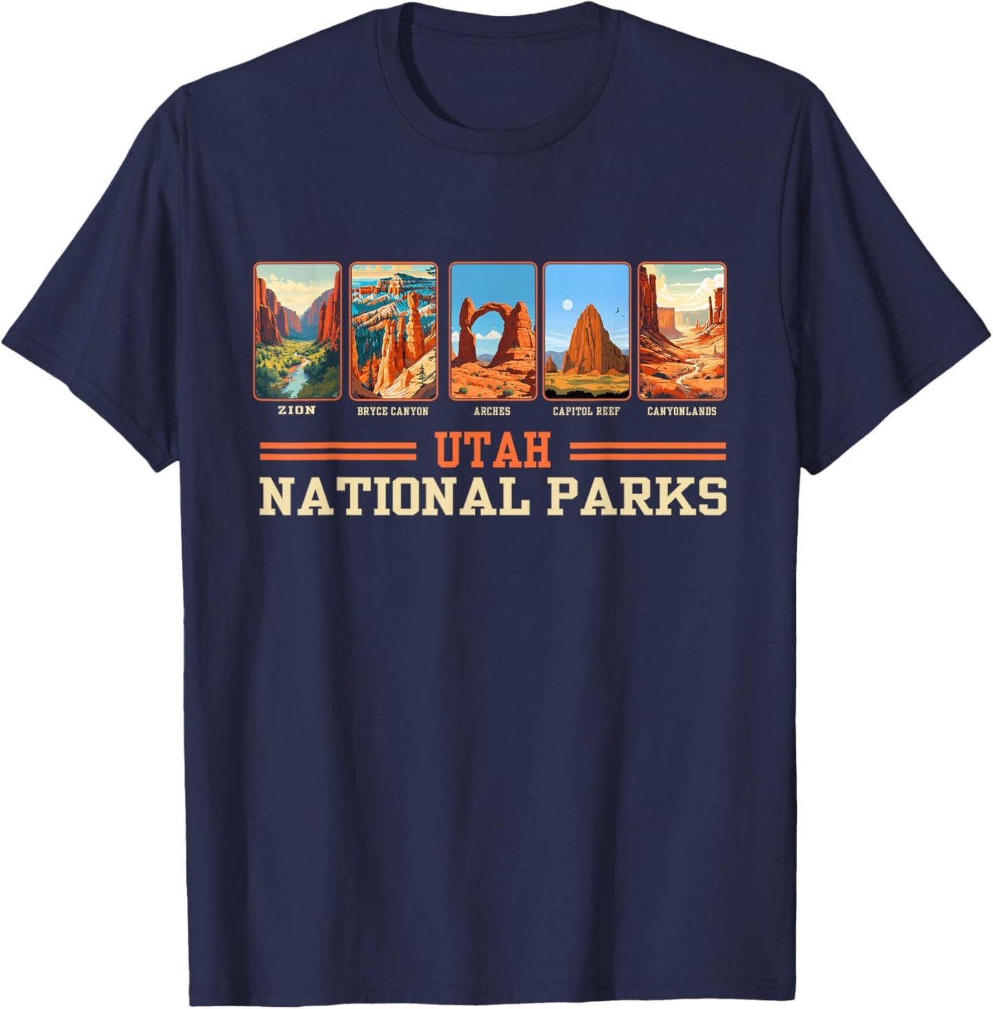 Vintage Utah Mighty Five National Parks Hiking Camping T-Shirt - T-Shirt | Navy
