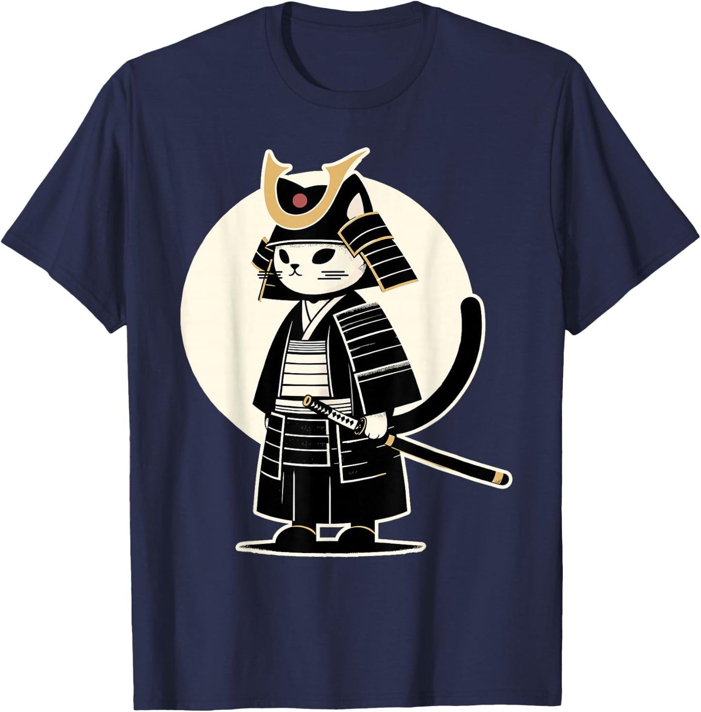 Kawaii Cat Anime Japanese Retro Samurai Novelty Funny Cat T-Shirt - T-Shirt | Navy