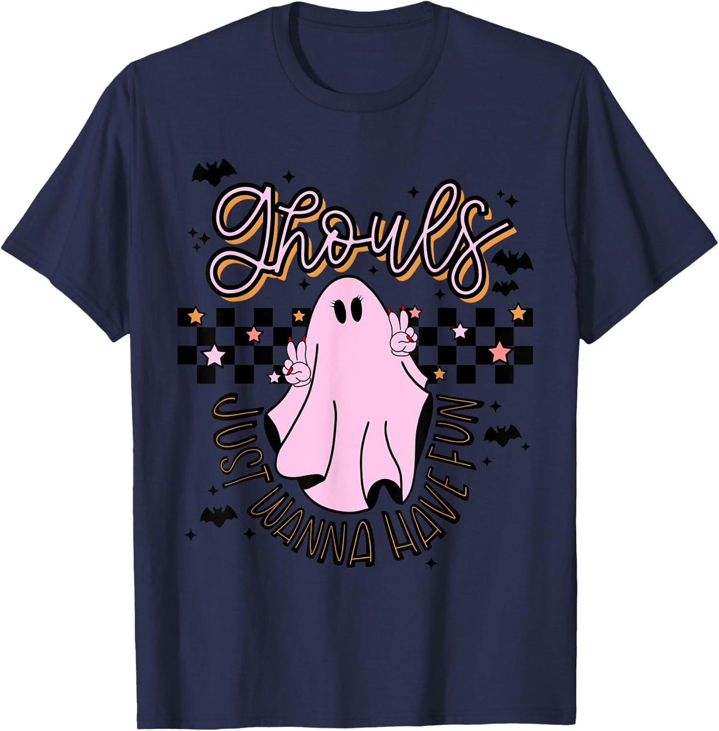 Ghouls just want to have fun, pink, peace sign, halloween T-Shirt - T-Shirt | Navy